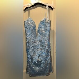 Jovani Light Blue Sequin Floral Cocktail Dress